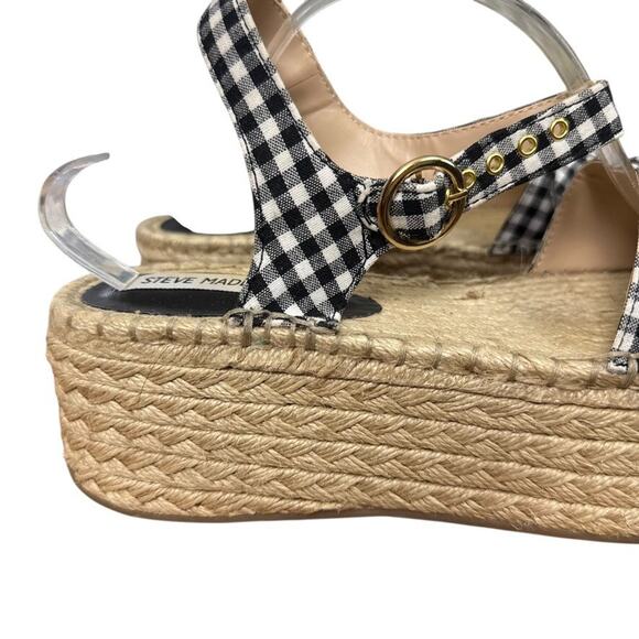 Steve Madden Union Black Gingham Plaid Platform Wedge Espadrille Sandals sz 10 - Picture 13 of 16